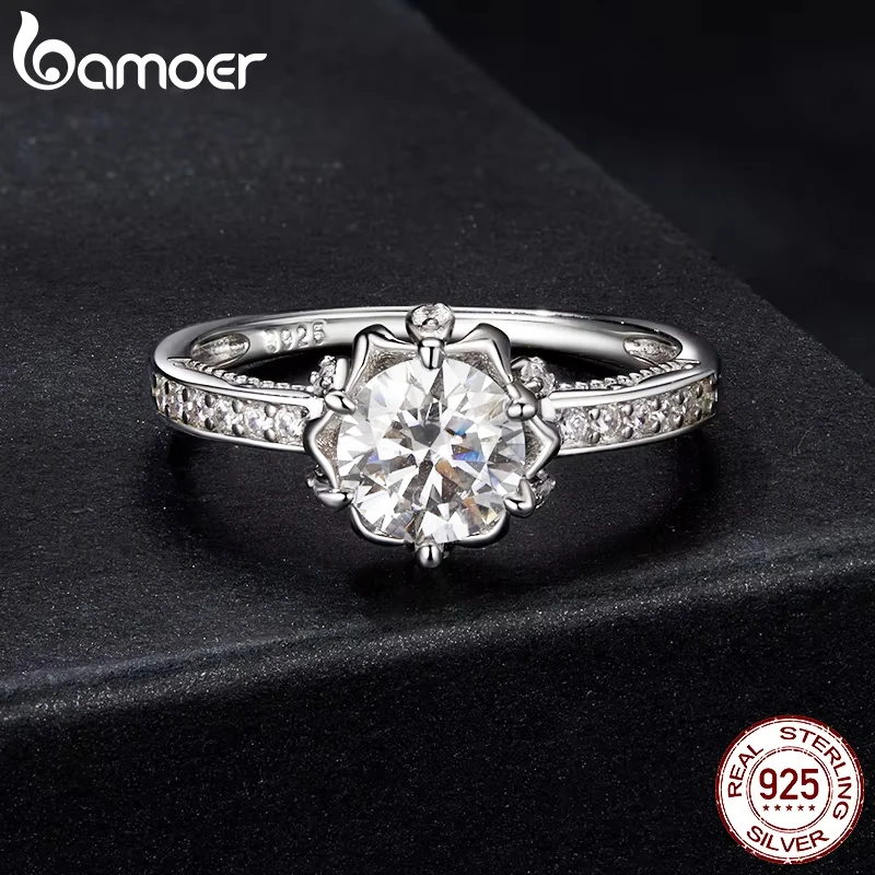 BAMOER D Color VVS1 Flower Ring 1ct Round Moissanite Diamond - Image 4
