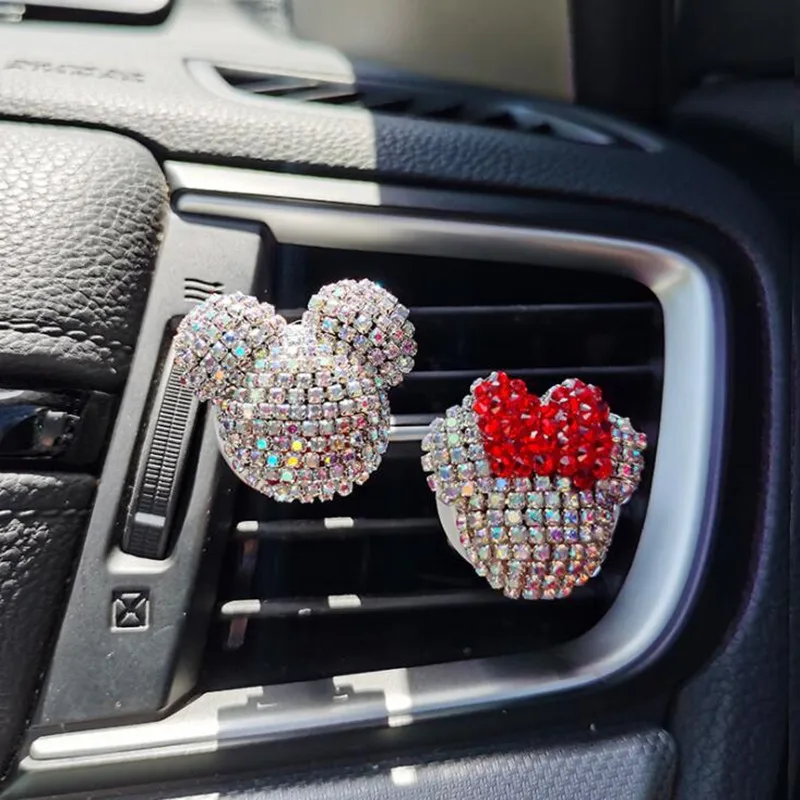 Car Air Freshener Perfume Women Diamond Cute Cartoon  Air Conditioner Outlet Aromatherapy Clip Essential Oil Diffuser