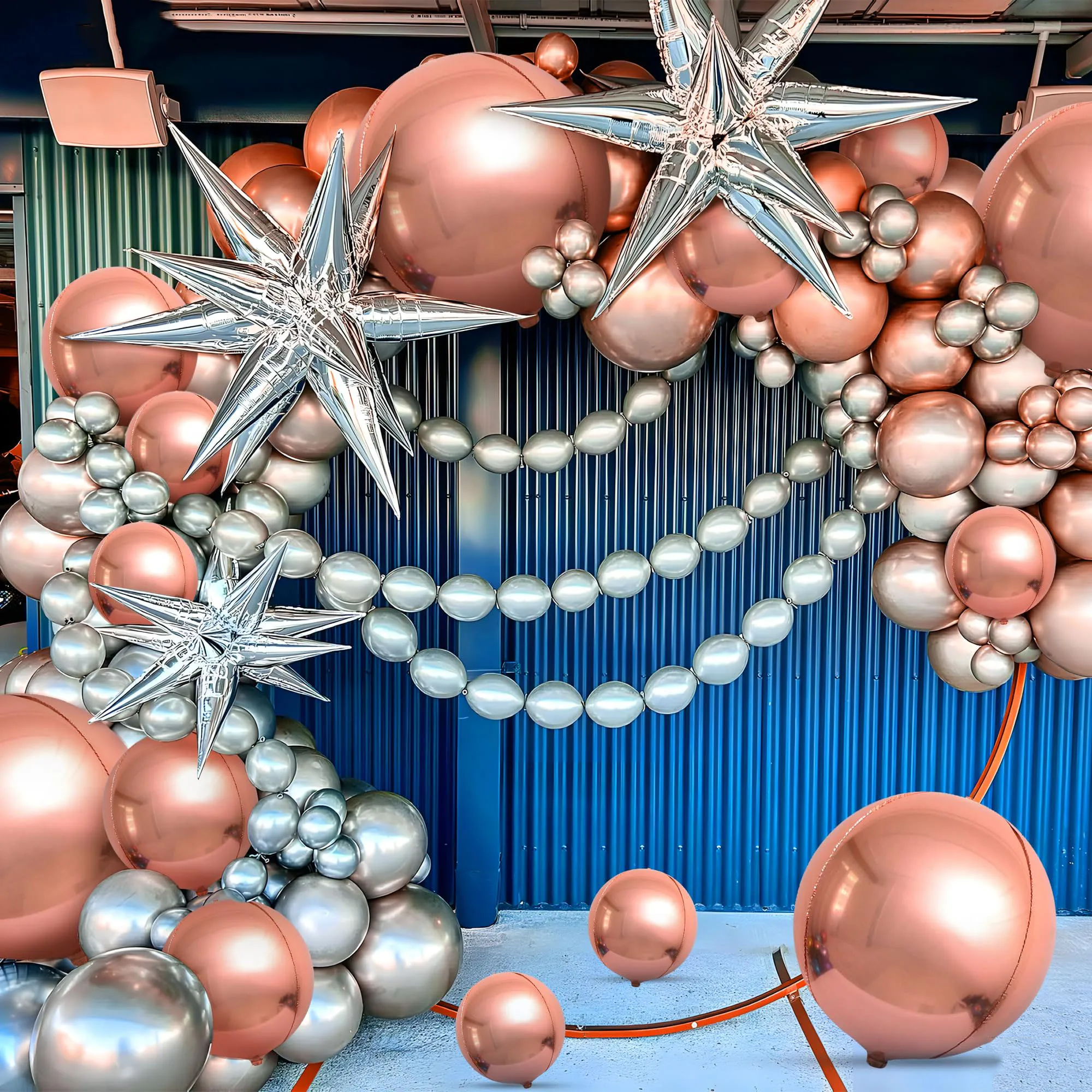 14-teiliges Set aus Roségoldfolienballons, 25,4 cm, 15 Zoll, 22 Zoll, 4D-Chrom, rund, großer metallischer Ballon für Jahrestag, Abschlussball, Geburtstag, Party-Dekoration – Detail 6