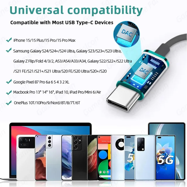 USB Tipo C Cuffia HiFi Bass Stereo Controllo del volume Microfono 3.5mm Auricolari cablati per Galaxy S24 S23 S22 S21 Ultra iPhone 15 Pro Max 6