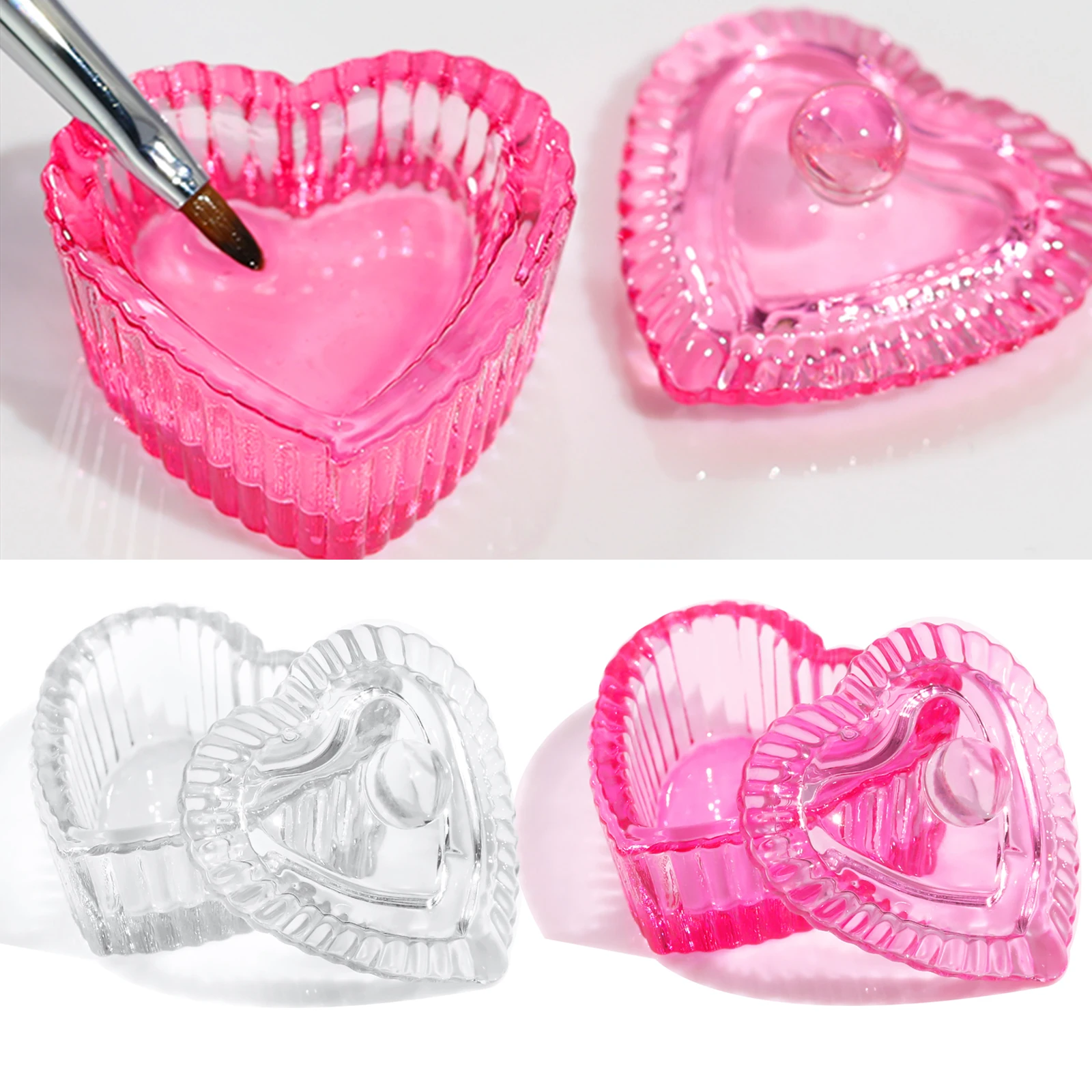 1pcs Pink Crystal Glass Dappen Dish Acrylic Powder Liquid Holder Container Heart Shape Nail Lid Cup Bowl Manicure Accessories Best Sellers In Beauty & Health