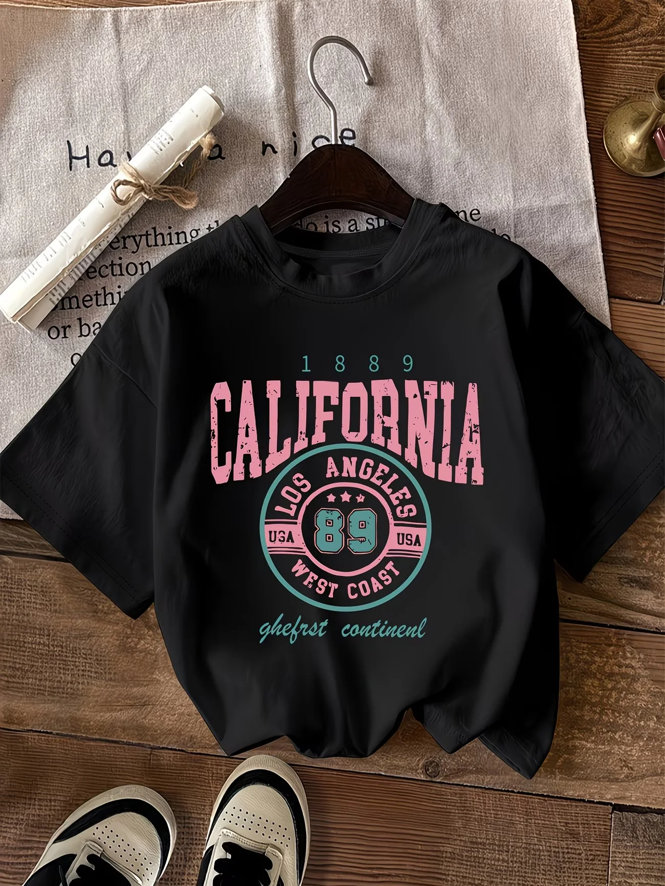 California Los Angeles 89 Graphic Women'S T-Shirt Crew Neck, Short Sleeve, Regular Length, Letter Print Top for All Seasons 1