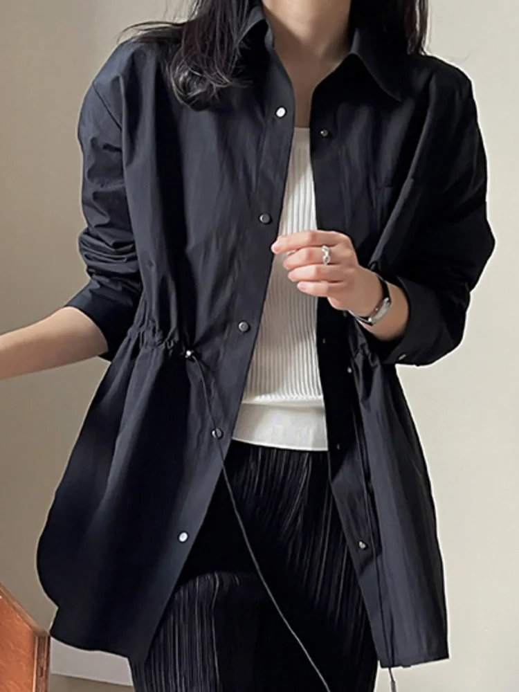 

Women Drawstring Waist Thin Jacket Lantern Sleeve Single Breasted Loose Jackets Coat 2023 Autumn Tide Outwears X367