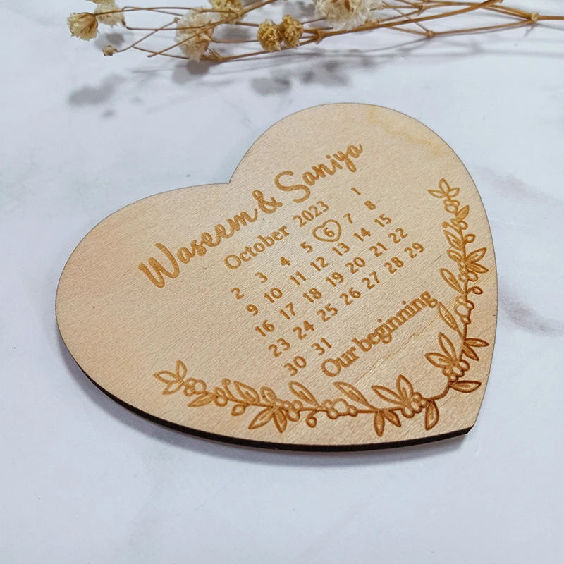 Personalized Wooden Heart Save the Date Magnet Wedding Invitation for Guests