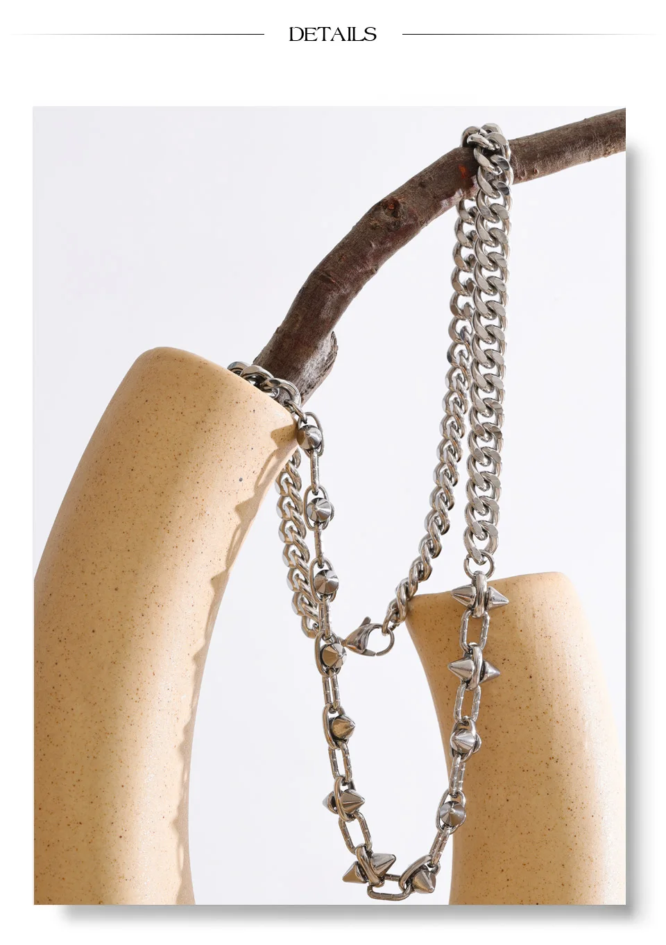 Yhpup Hip-Hop Edelstahl Metall-Nietenkette Vintage Halskette Einzigartiger Gothic-Schmuck für Männer Unisex Neue Schmuck-Accessoires – Detail 6