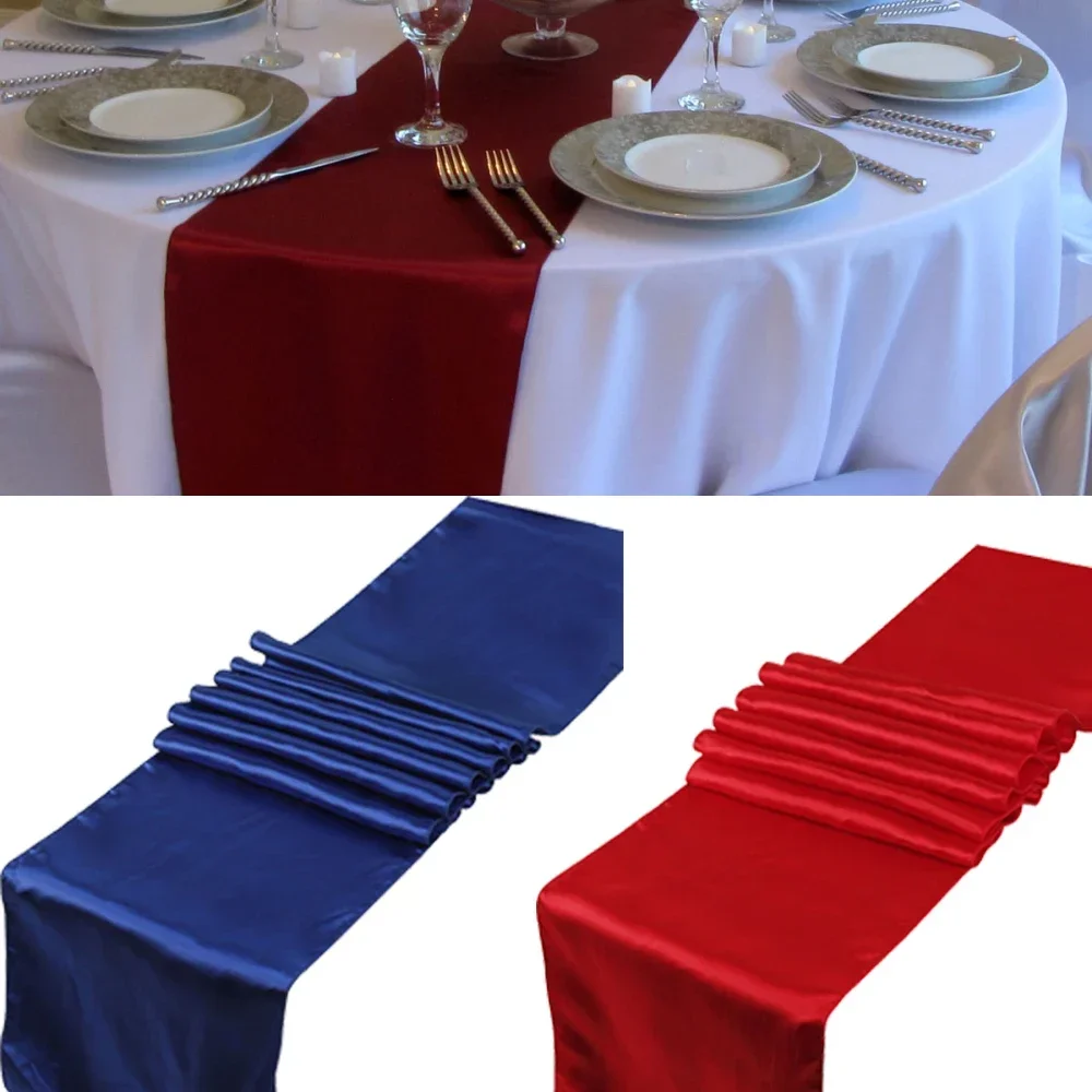 10Pcs/Set Satin Table Runner 30cm x 275cm For Wedding Party Event Banquet Home Table Decoration Supply Table Cover Accessories