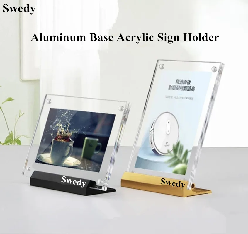 

75x55mm L Shape Aluminum Base Mini Magnetic Price Label Paper Card Tag Small Clear Acrylic Sign Holder Display Stand