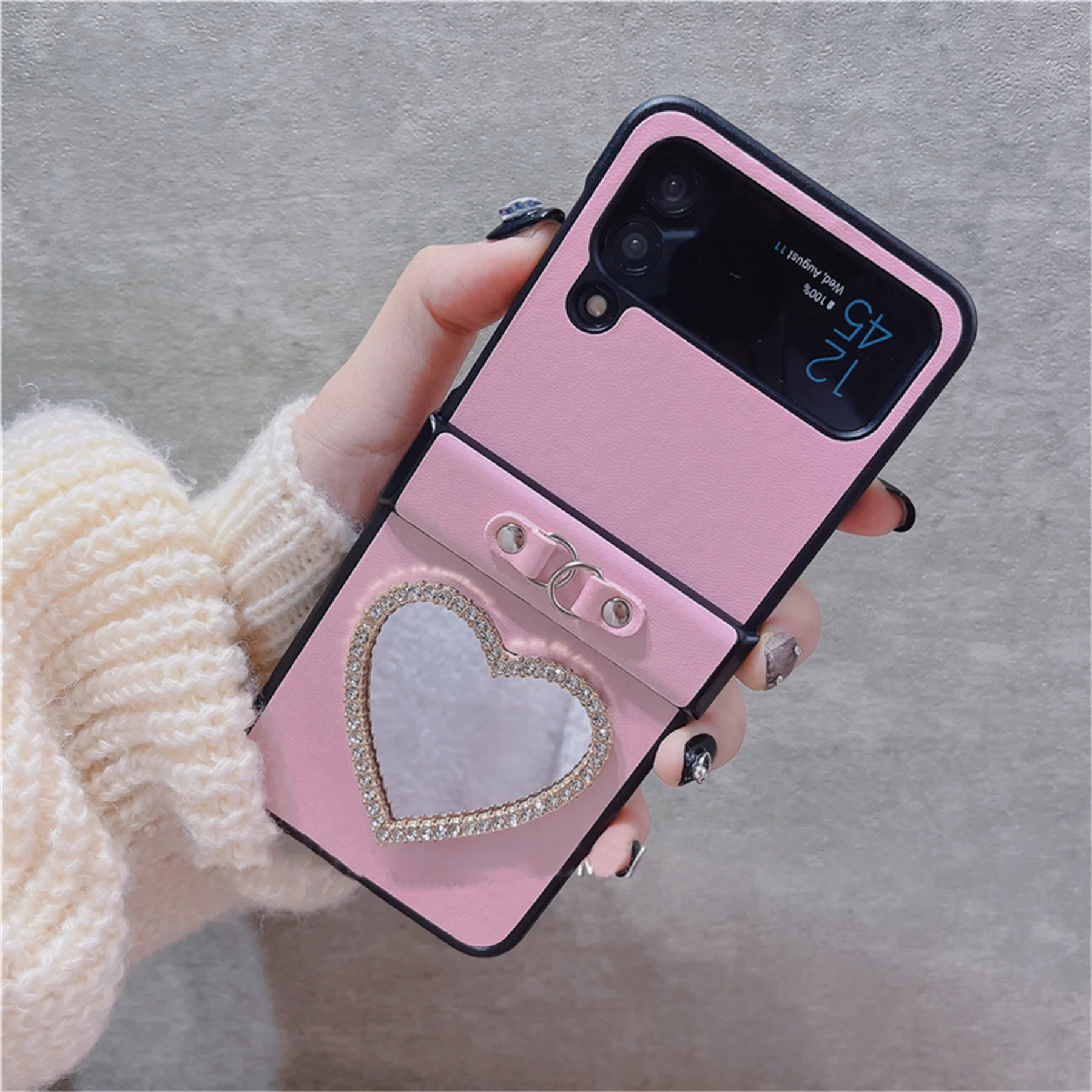 Glitter Crystal Rhinestone Mirror Pearl Bracelet Case for Samsung Galaxy Z Flip 6 5G Zflip6 Z Flip3 Flip4 Flip 5 Cover phone case mirror bracket case