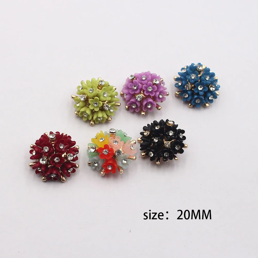 5 조각 20MM 합금 라이트 럭셔리 금속 단추 구멍 단추 장미 꽃 다이아몬드 의류 액세서리 DIY 수제 액세서리