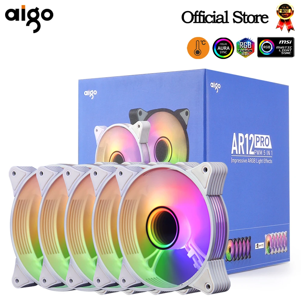 Aigo AR12PRO 컴퓨터 케이스, 선풍기 ventoinha PC 120mm, rgb 선풍기 4 핀 PWM CPU 냉각 선풍기, 3 핀 5v 무제한 공간 argb 12cm 환풍기 