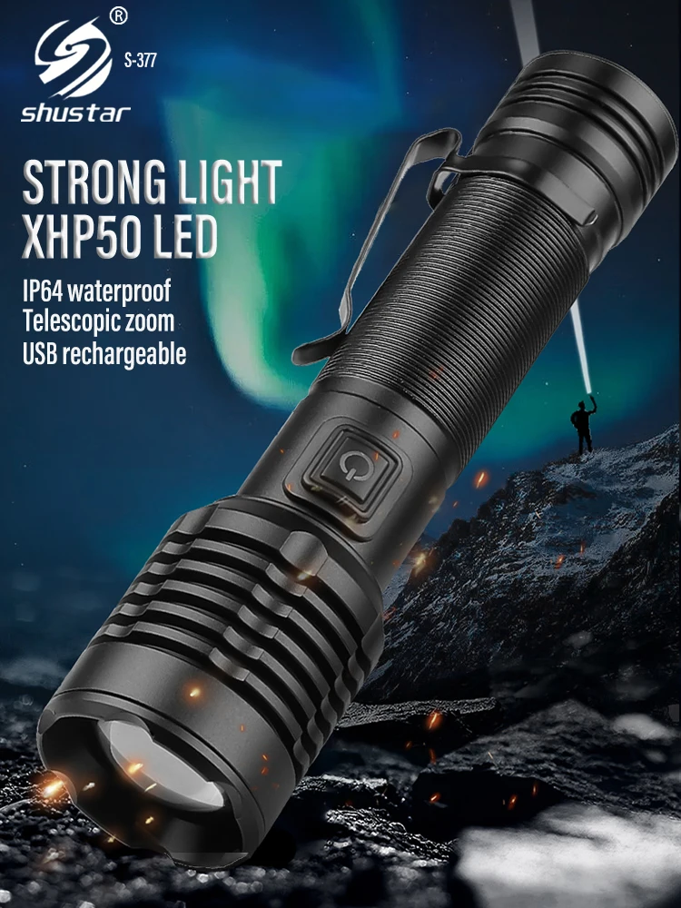 

XHP50 LED Flashlight High Power Camping Fishing Torch USB Rechargeable 18650 Tactical Lantern Portable Waterproof Zoom Light