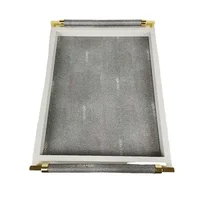 Storage Wooden Tray Leather Plate European Gray Metal Tray Rectangle with Handle Home Hotel Storage Ornaments Serving Plate 2
