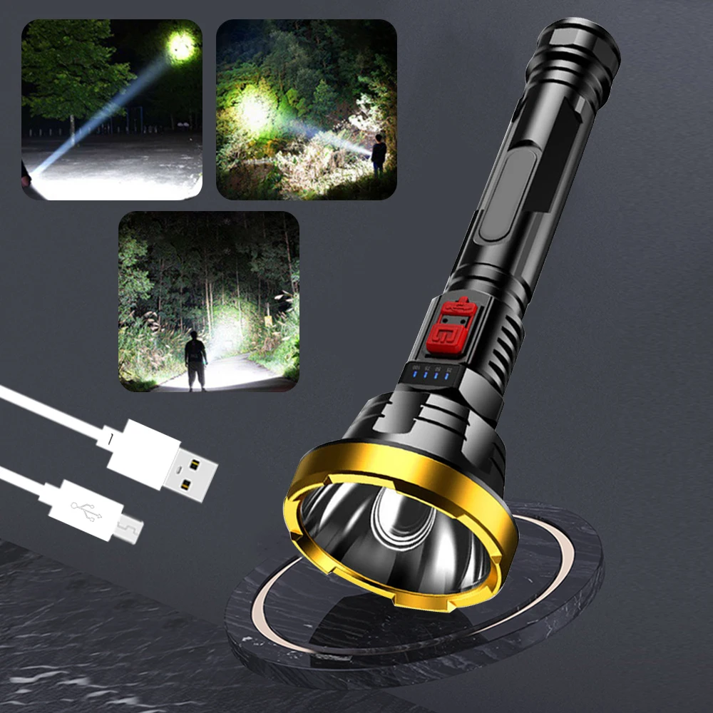 

Flashlight LED Strong Light USB Rechargeable Led Super Bright Long-range Household Outdoor Hand Held Test Lighting Plastic Style