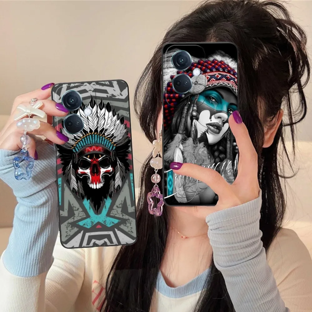 Indian Tablita Mobile Cell Phone Case For Oppo Find X5 X3 X2 A93 Reno 8 7 Pro A74 A72 A53 Black Soft Phone Cover Funda