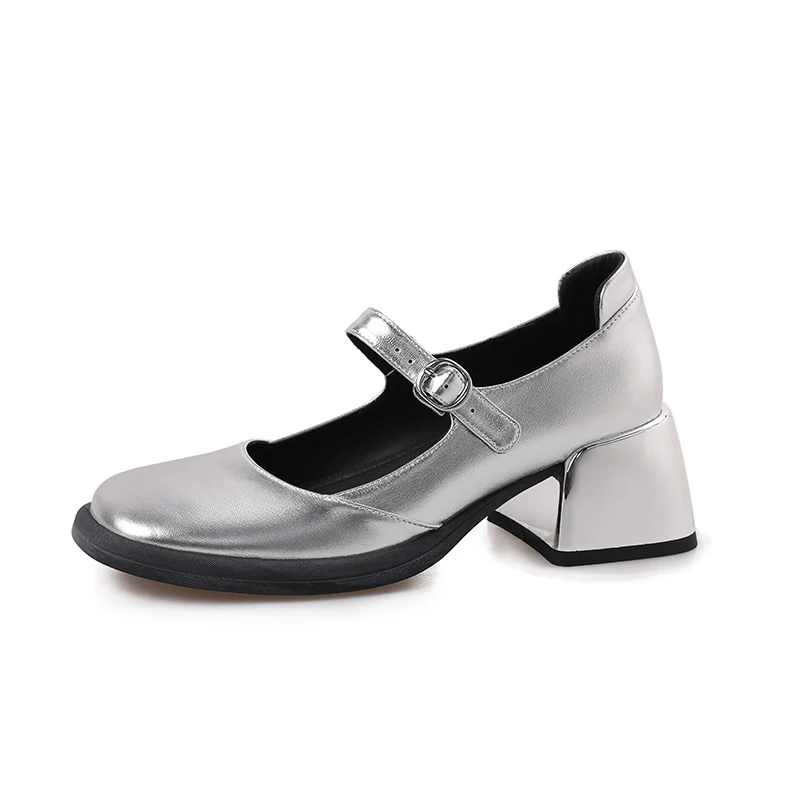 Autumn Elegant Ladies Pumps Fashion One-line Buckle Ladies Square Heels Women Shallow Party Shoes High Heels Shoes Round Toe