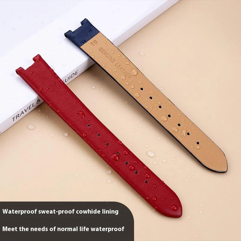 Women's Genuine Leather Cowhide Watchband with Notched 16mm Butterfly Buckle