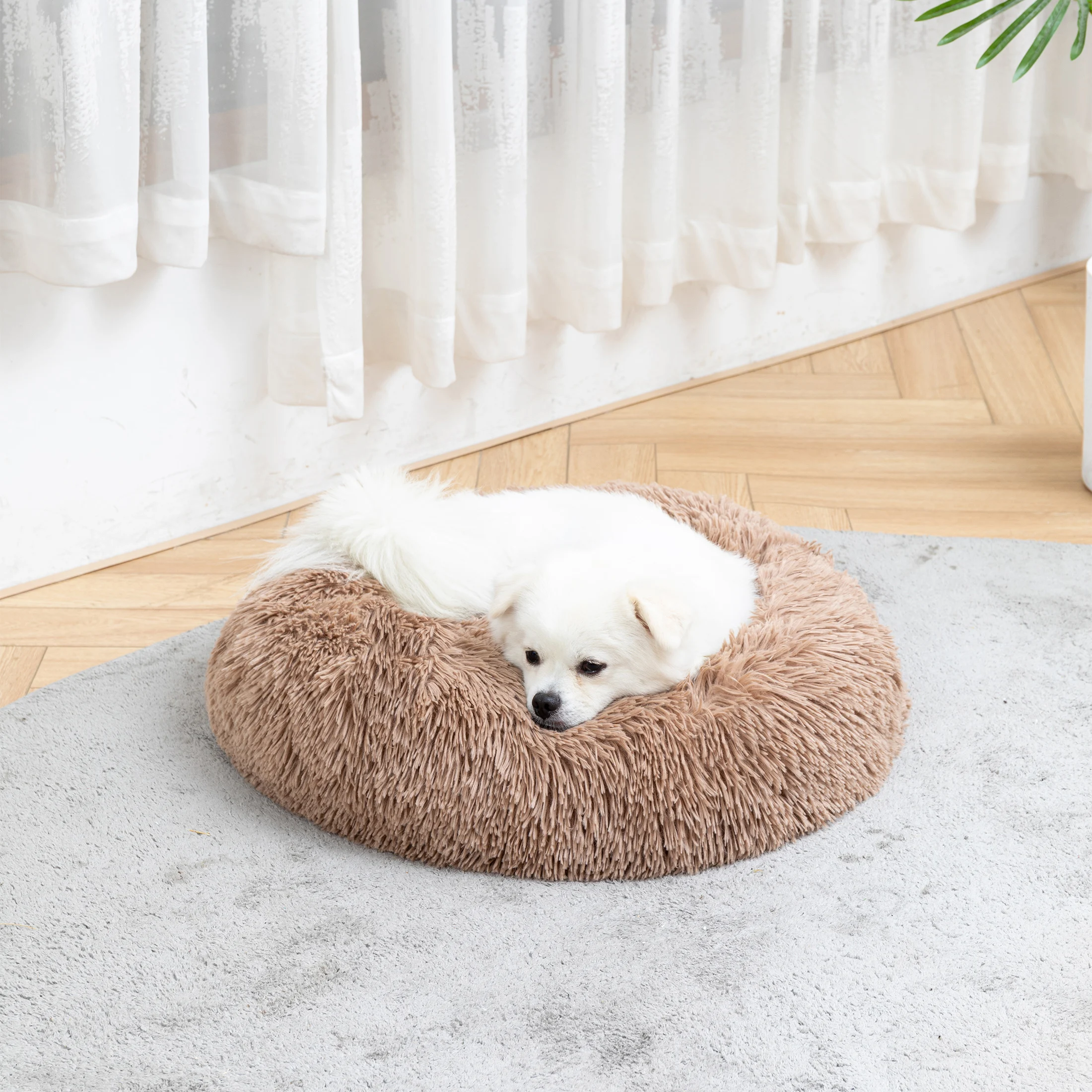 Pet Bed Long Plush Cat Bed Round Donut Anti-anxiety Ped Mat Calming Kennel Warm Outdoor Pet Cat Dog Mat Portable
