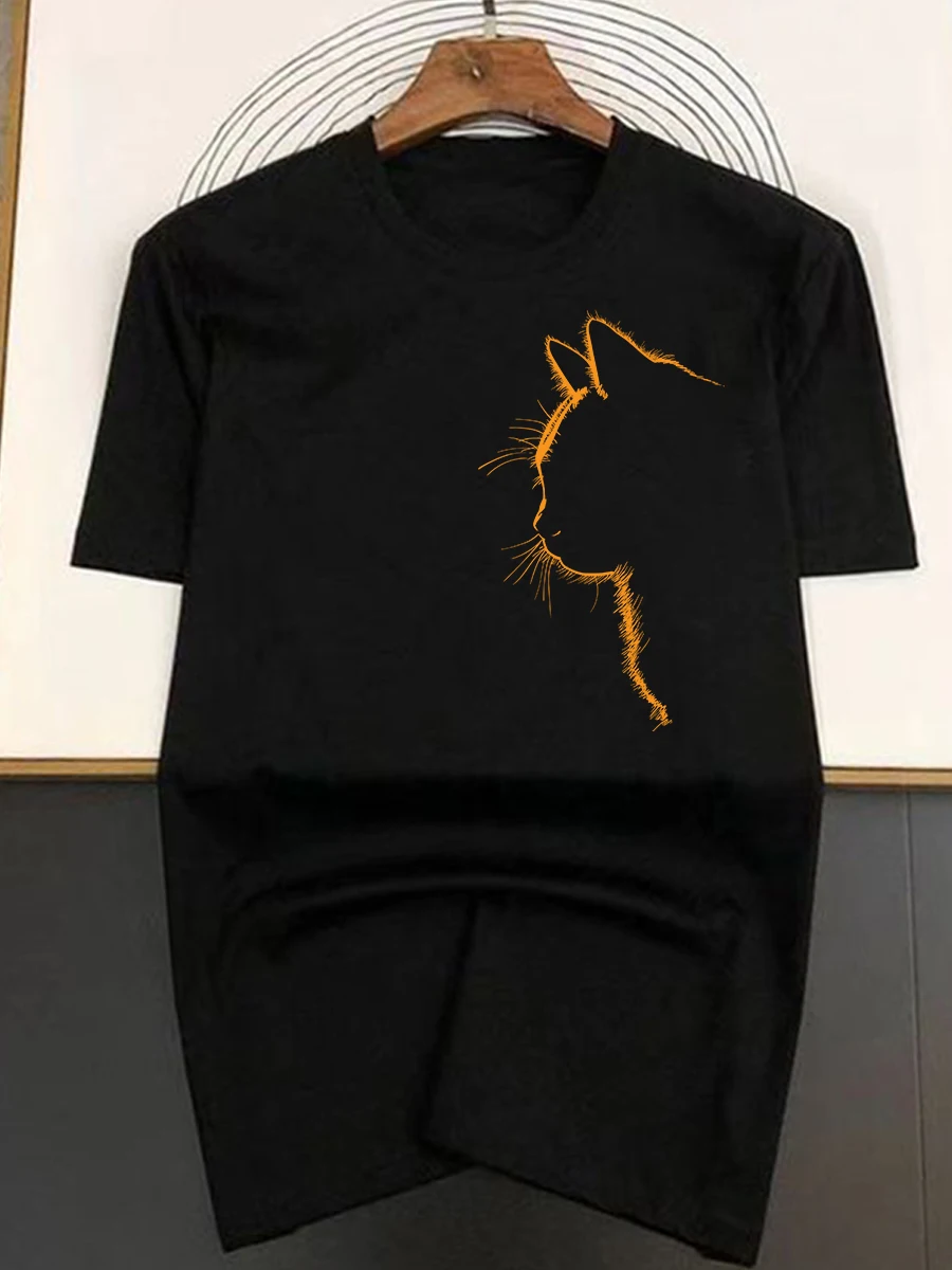 Herren und Damen neue Mode hochwertige Katze gedruckt Baumwolle T-Shirt lässig Kurzarm Mode übergroße Top