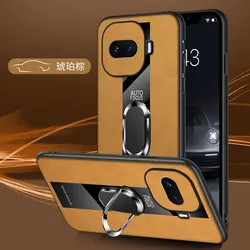 Deluxe Sheepskin PU Leather Phone Case with Magnetic Ring Holder and Shockproof Lens Protection for Vivo iQOO 15R (Brown)