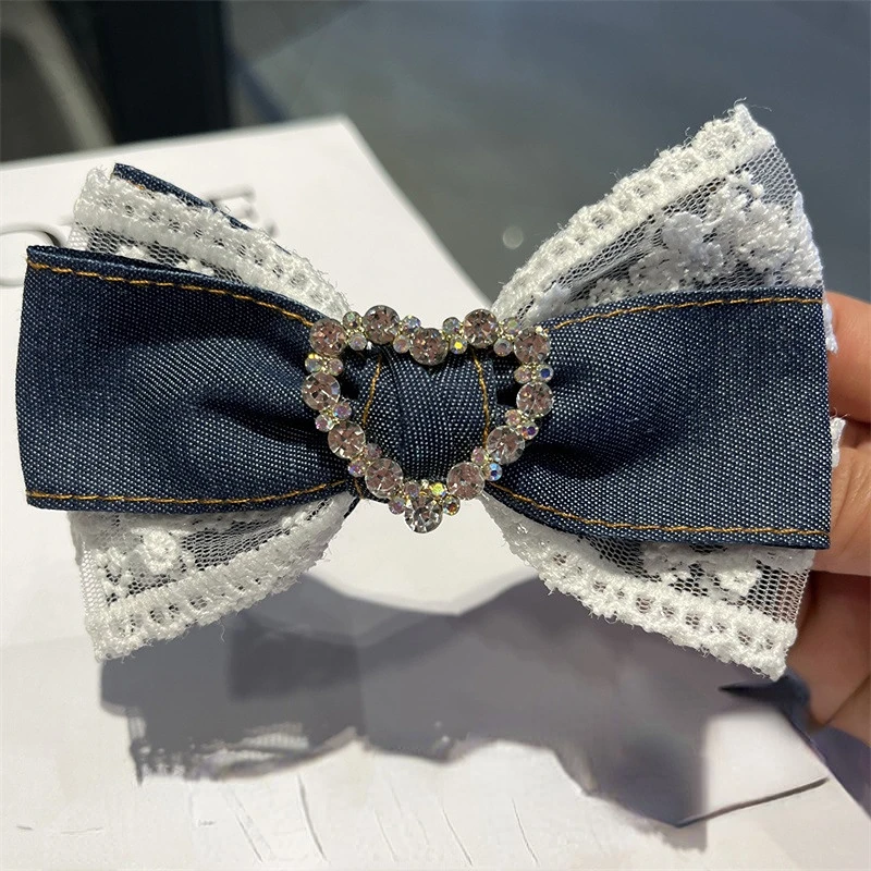 New Korean Denim Fabric Butterfly Knot Hair Clip for Women  Ponytails or One-Shoulder Hairstyles with  Bow Decoration photo shoot handcraft wool flower baby headband with pearl mix color 5pcs lot hair decoration newborn photography props