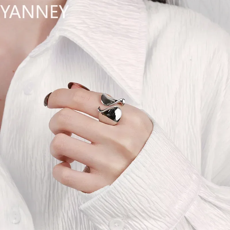 Anelli in argento sterling 925 Coppia di donne Minimalista fatto a mano Semplice Grande anello aperto Festa Prevenire l'allergia Gioielli Regali di festa - immagine 4