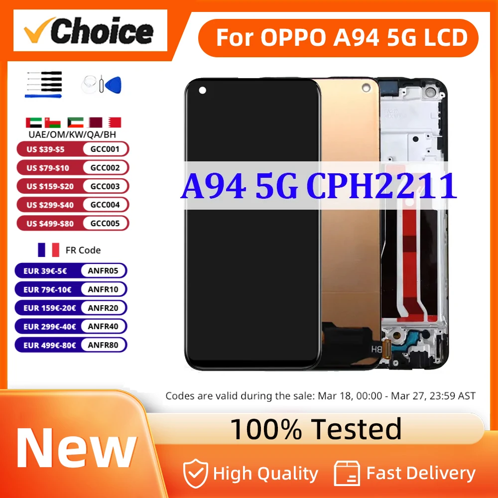 Display OPPO Display LCD Completo Per OPPO Reno 5Z / A94 5G – Touch Vetro Telaio, Pronto Al Montaggio Specchietto Retrovisore Android - Foto 9