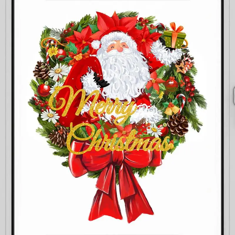 

Christmas Decoration Santa Claus Wreath Window Stickers Merry Christmas Wall Door Glass Decorative Stickers Xmas Decor For Home