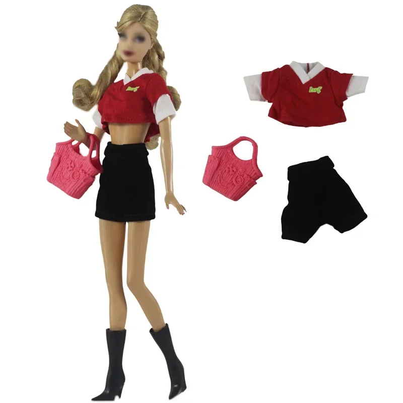 

Red Crop Top Shorts 1/6 BJD Clothes For Barbie Doll Outfits Set Short T-shirt Trousers Bag 11.5" Dolls Accessory Kids & Baby Toy