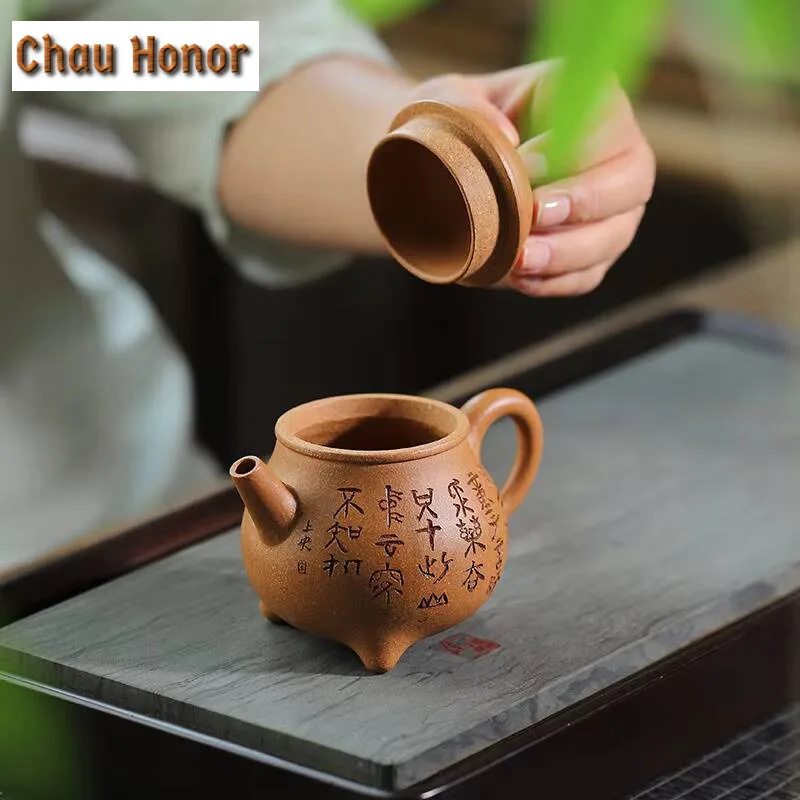 170ml Authentic Yixing Raw Ore Huang Slope Mud Handmade Three-legged Tripod Purple Clay Teapot Kung Fu Tea Set Tea Ceremony Gift