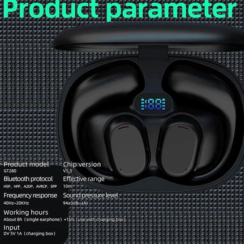 GT280 Wireless Headphones Touch Control Earbuds LED Display Headset For Sports Laptop TV Smart Phones Tablets