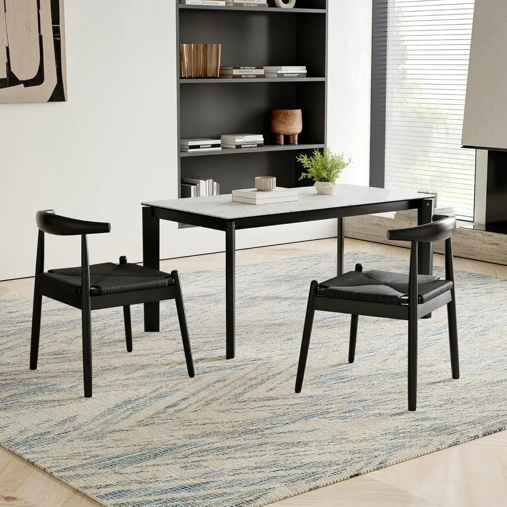 Dining Chairs Set of 2, Mid Century Modern Kitchen & Dining Chairs | Woven Rope Seat with Solid Wood Legs for Home, Outdoor Use 2