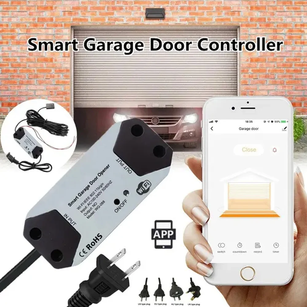 Garage Door Opener WiFi Smart Controller Work With Alexa Echo Google Home SmartLife/Tuya APP Control No Hub Require