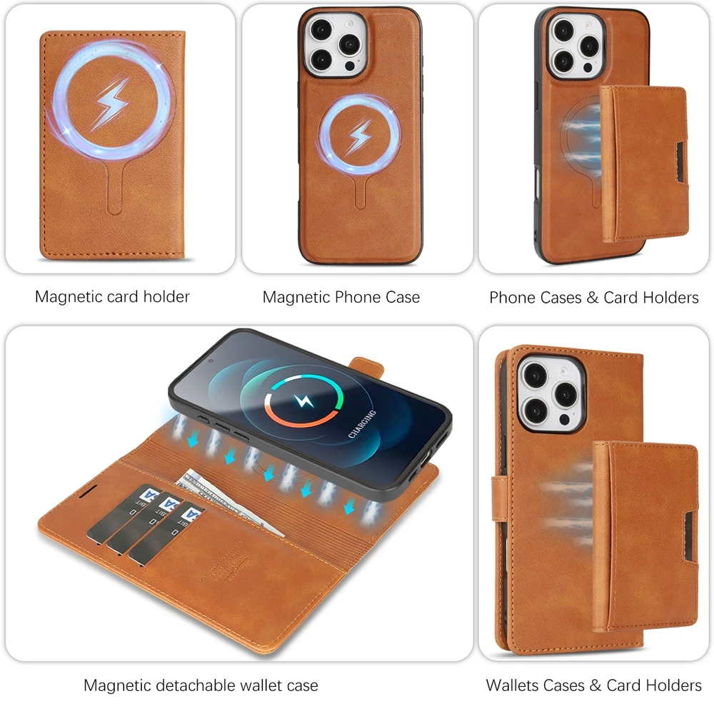 3-in-1 MagSafe Magnetic Leather Wallet Phone Case with Card Slots