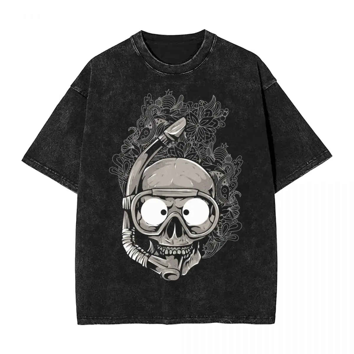 Футболка с принтом черепа для дайвинга и дайвинга, промытый Топ в стиле хип-хоп в стиле Харадзюку для дайвинга, крутая уличная одежда для мужчин и женщин