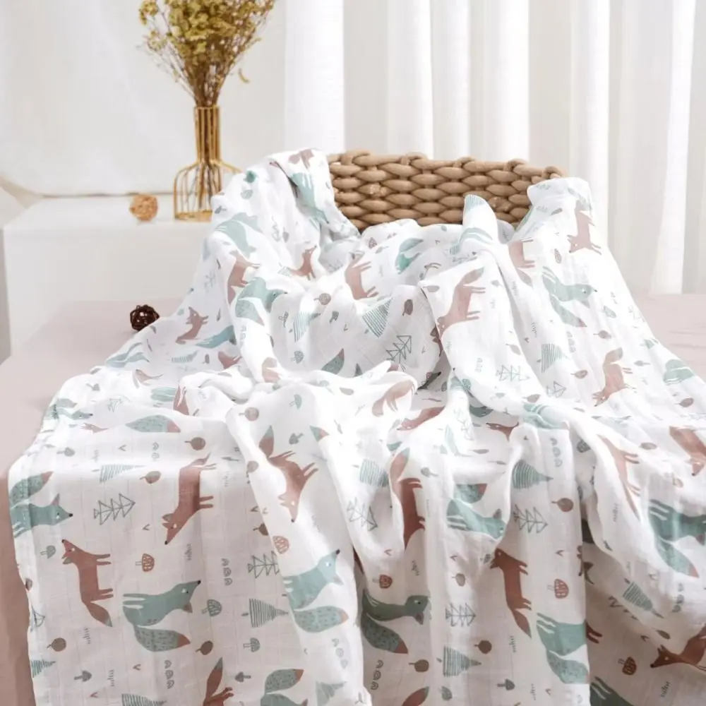 Soft Baby Swaddle Blanket Cotton Cartoon Print Baby Wrap Sleeping Bag Cozy Double Layer Baby Stroller Cover Boys Girls