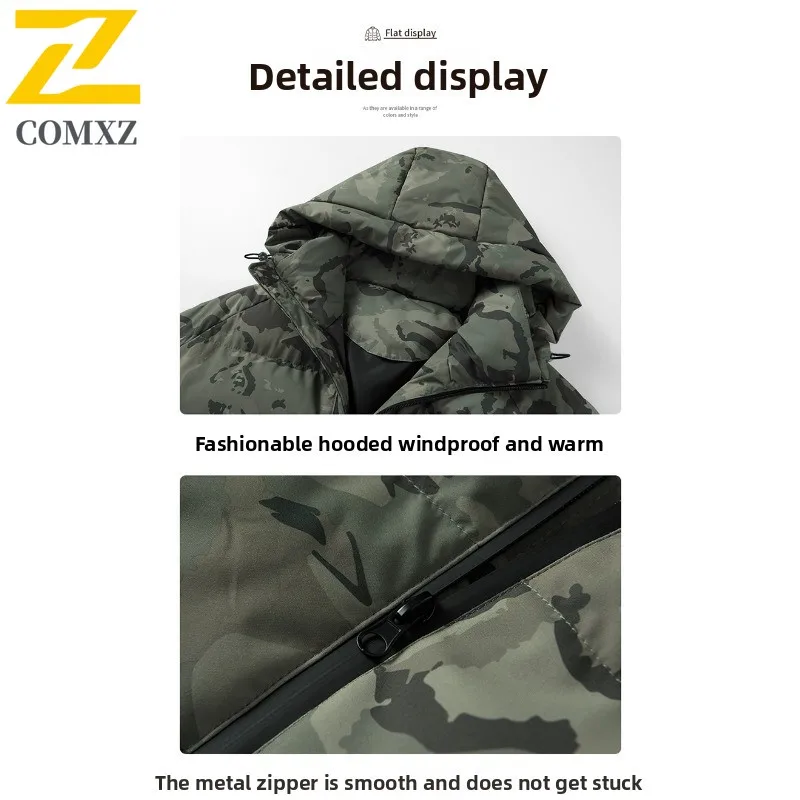 2025 Men's Camo Hooded Jacket  Winter Thermal Coat Waterproof Windproof Military Style Outdoor Travel Parka with Fleece Lining