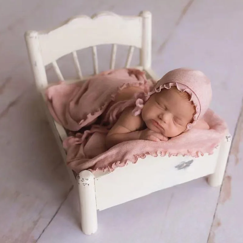 2 Color Newborn Photography Props Do Old Wooden Small Bed Posing Props Full-moon Shooting Accessories Baby Photo Bed