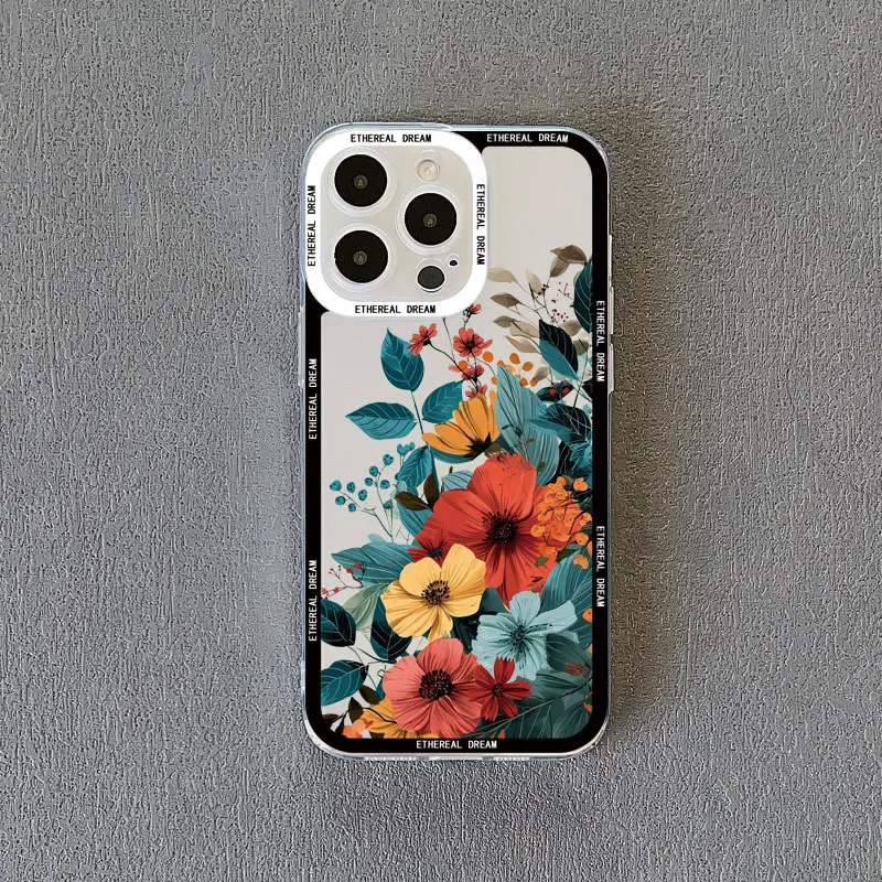 Transparente Handyhülle mit Vintage-Blumenmotiv für iPhone 15 14 Pro Max 12 11 13 Pro Max 7 8 14 15 Plus SE2 X XR XS Schmetterlings-Pflanzen-Rückseite – Detail 1