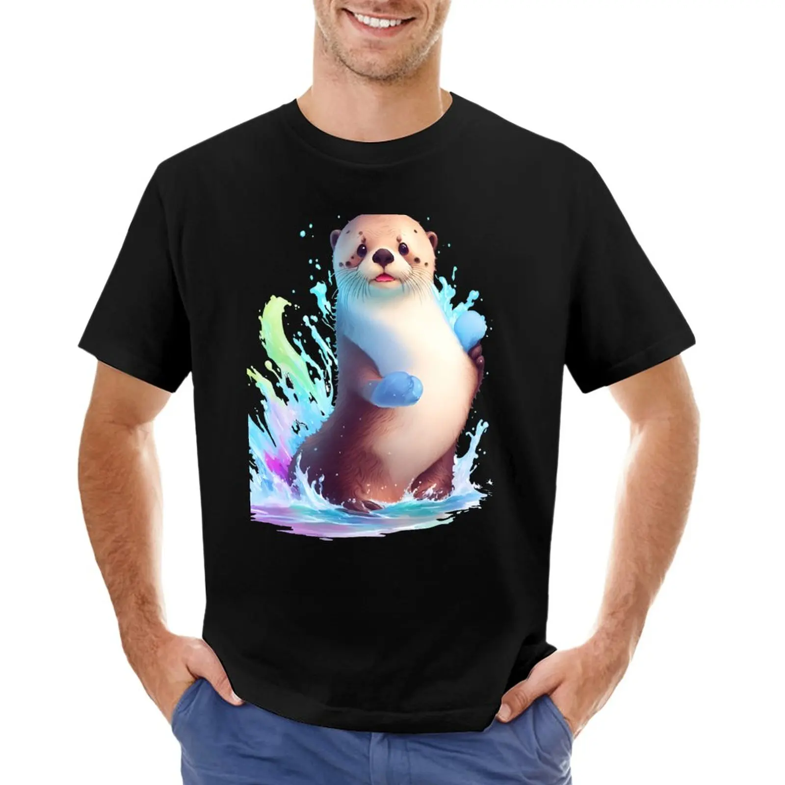 

cute and adorable sea otter silly colorful T-Shirt vintage t shirt T-shirt for a boy T-shirt men