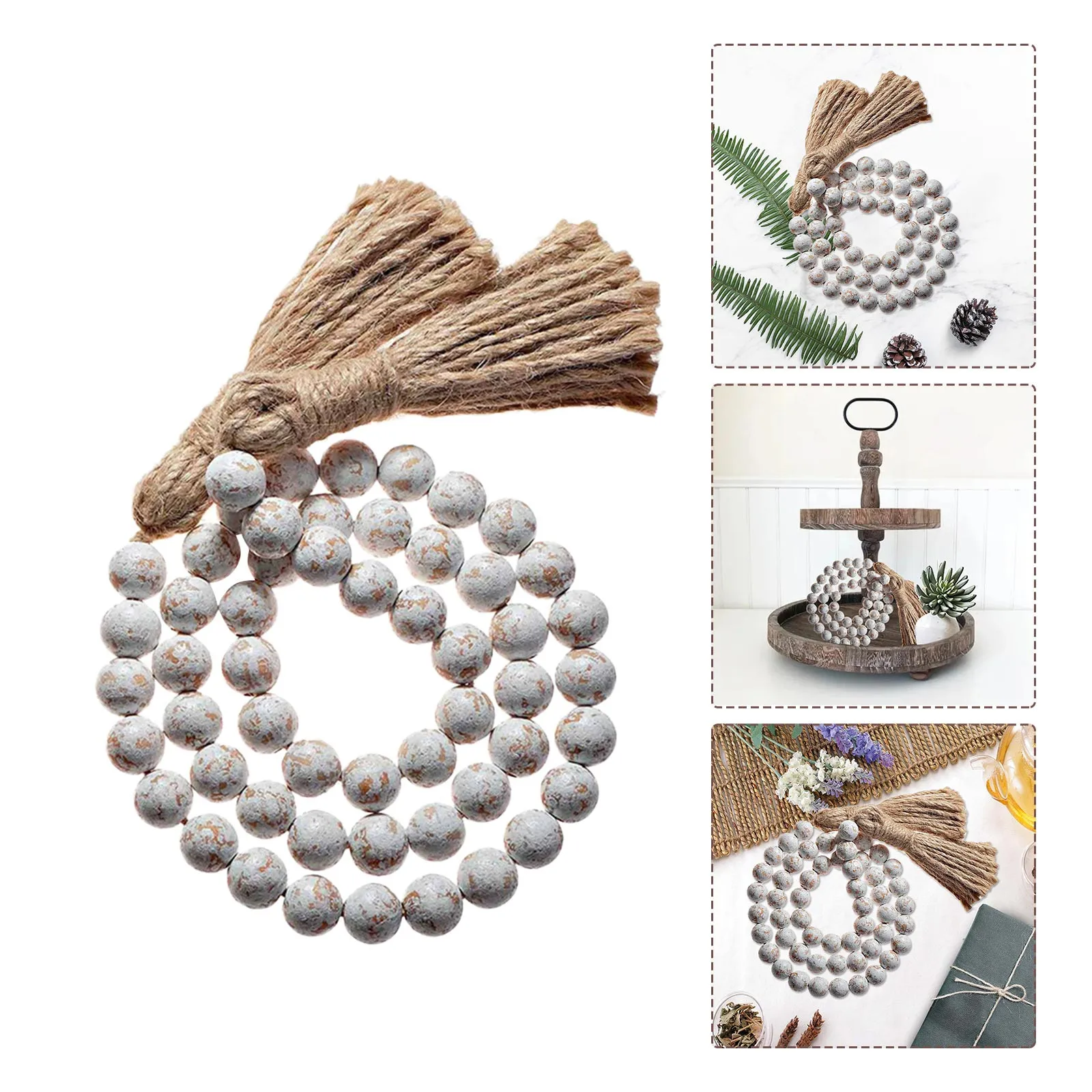

Деревянная гирлянда из бусин, настенное украшение для дома в фермерском стиле, сделай сам, гирлянда ручной работы с джутовой кисточкой, семейный декор, подарок