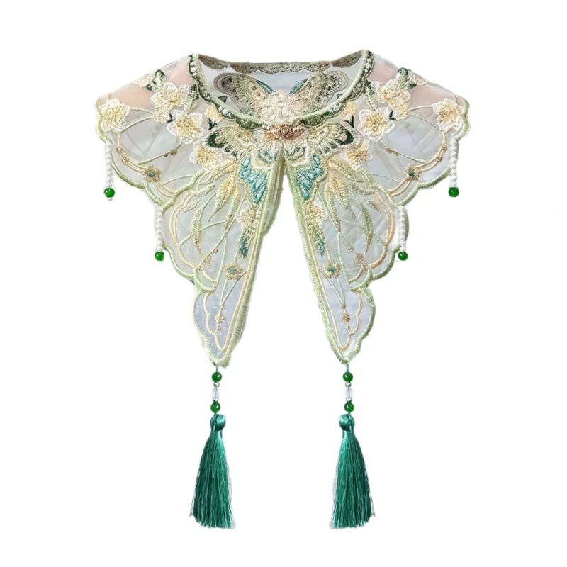 

Chinese False Collar Scarf Embroidery Butterfly Pearl Tassels Yunjian Shawl Wrap