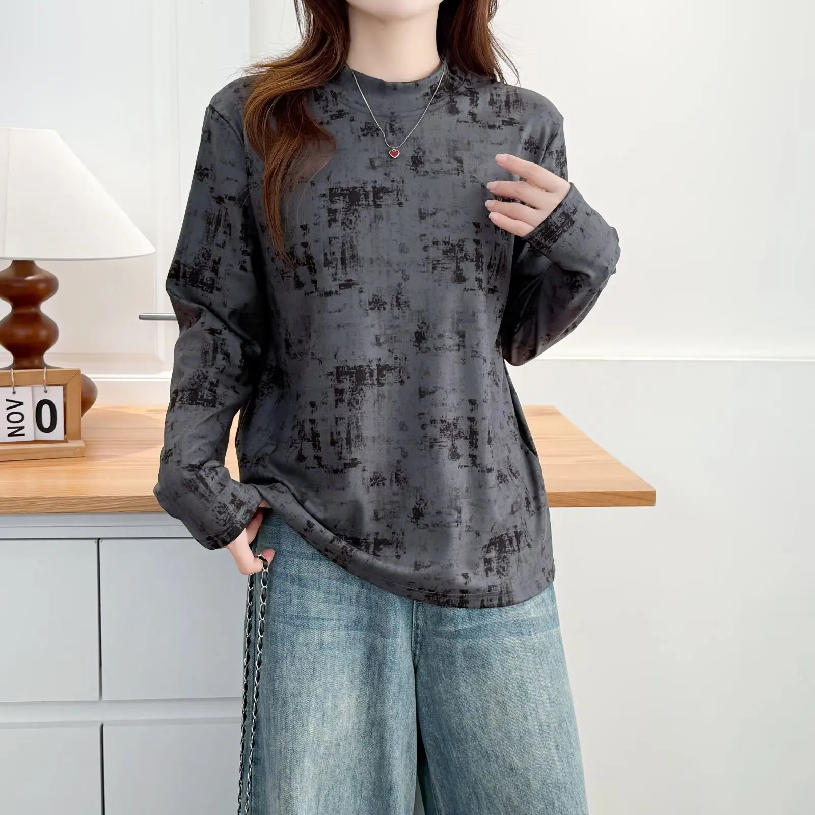 XXXXL Fashion Plus Size Women's T-Shirt New Autumn Stylish tie-dyed Long Sleeved Base Casual Inner Top 642