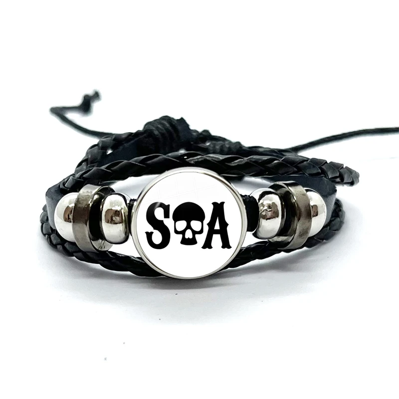 Sons Of Anarchy LOGO Leather Bracelets Freedom Symbol Pendant анархия Glass Dome Bracelet & Bangles Rock Punk Jewelry Gifts 3