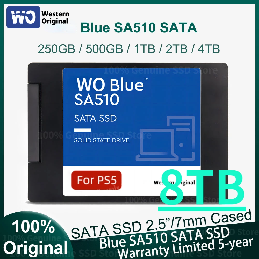 

Western original Blue SA510 SSD Internal Solid State Drive SATA III 10Gb/s 2.5" 500GB 1TB 2TB 4TB Hard Disk For PC Desktop PS5