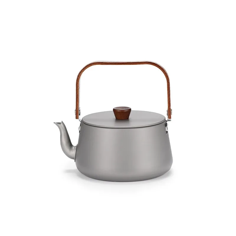 ISE MOUNT Outdoor Aluminum Alloy Kettle Teapot Camping Cookware Portable 1.1L Wooden Handle Coffee Pot