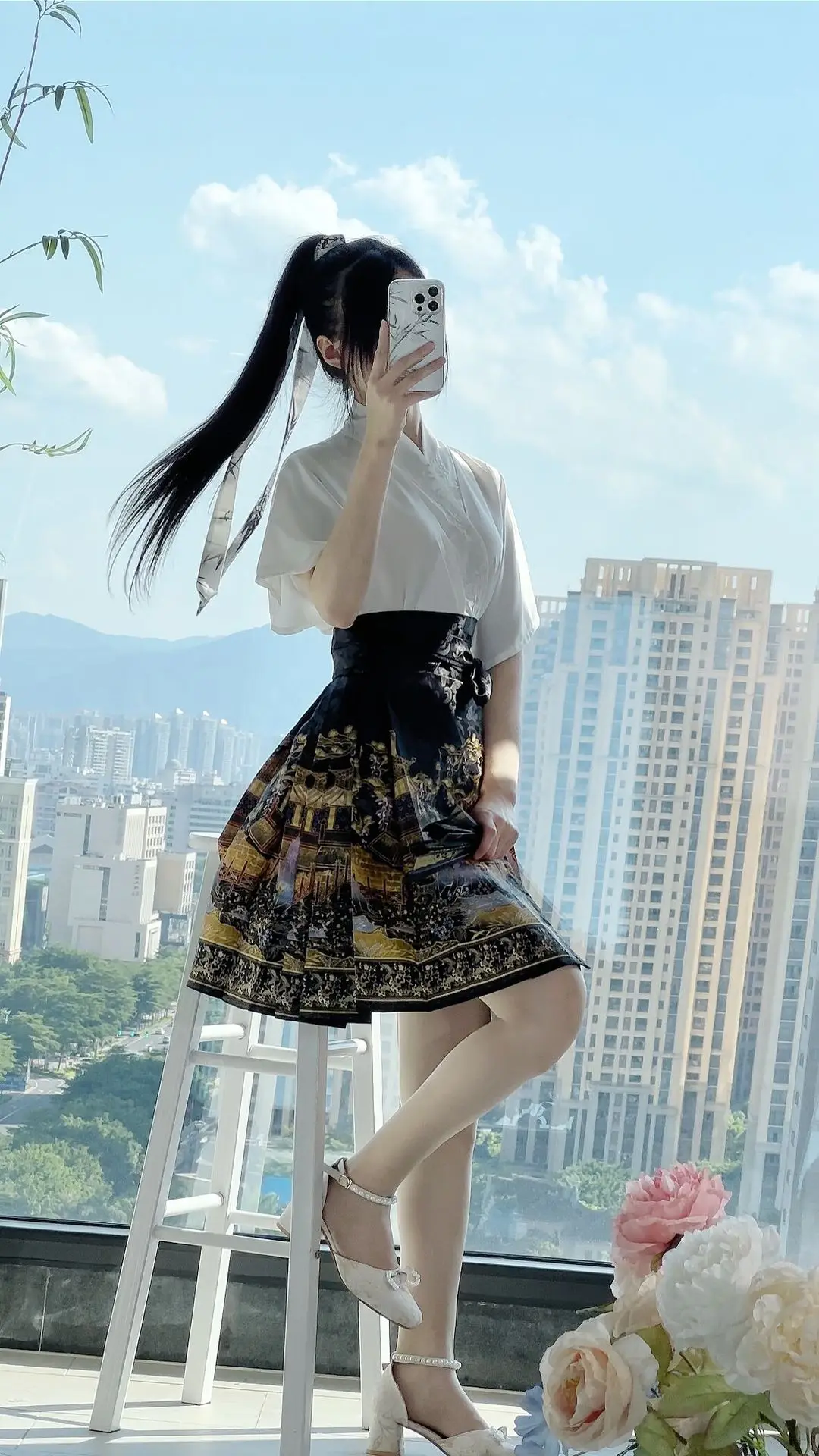 Modifizierte Hanfu halben Rock lässig chinesischen Stil Straße Sommer Frauen schöne modische hoch taillierte gedruckt einfach