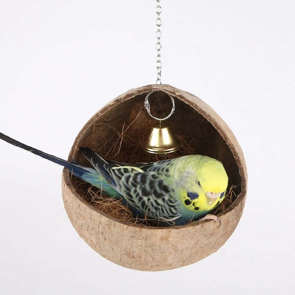 EXHUMKY Coconuts Shell Bird Nest Hanging Parrot Bird Bed With