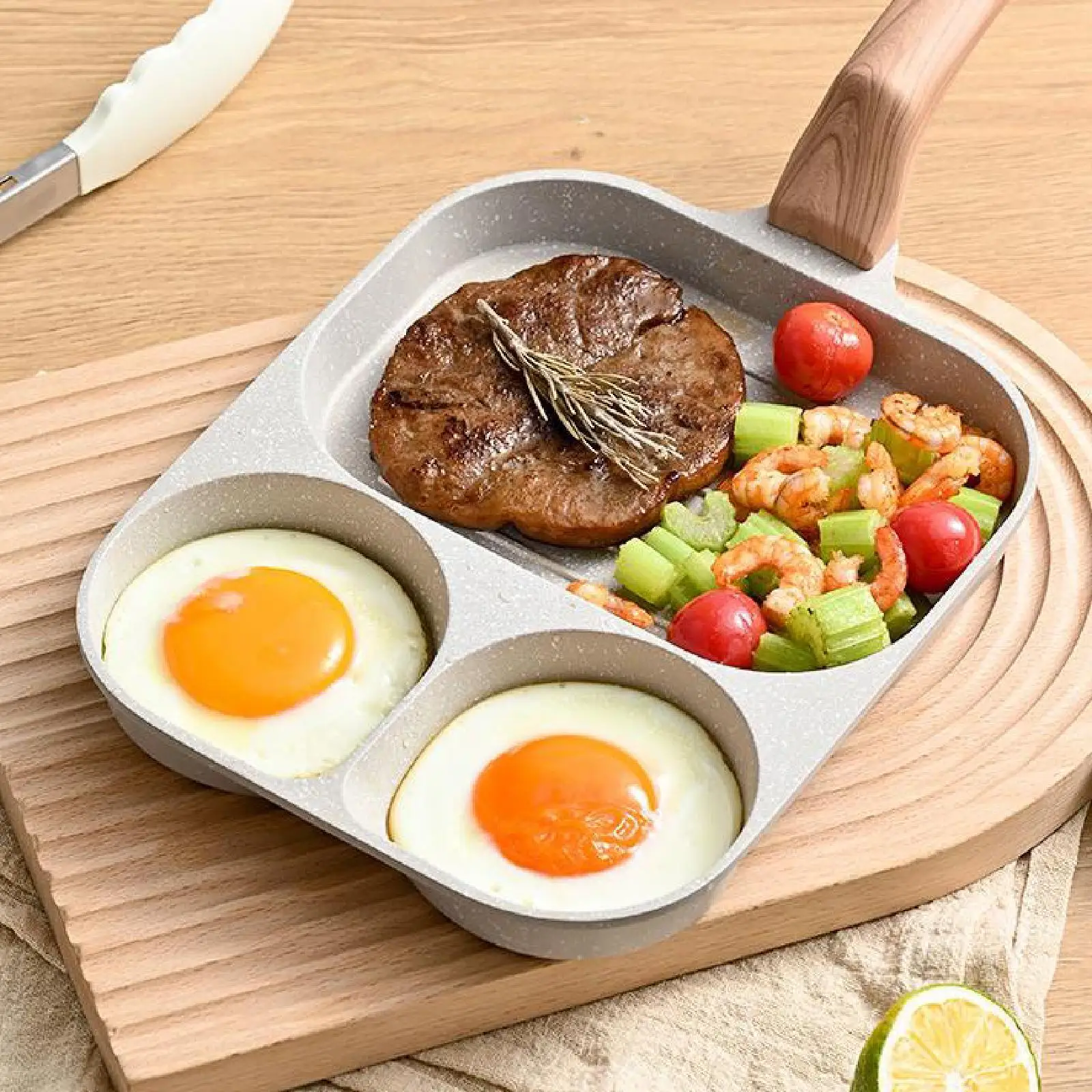 Nonstick Egg Frying Pan Fried Egg Pan 3 Section Long Handle Versatile Easy Clean Nonstick Egg Frying Pan Fried Egg Pan 3 Section Long Handle Versatile Easy Clean