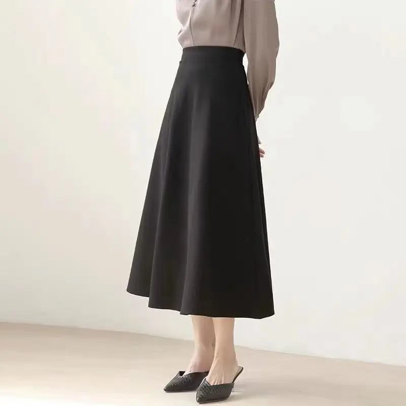 Solid Simplicity Elegant A-line Skirt Spring Autumn New High Waist Zipper Temperament Half Skirt Casual Fashion Women Clothing 2