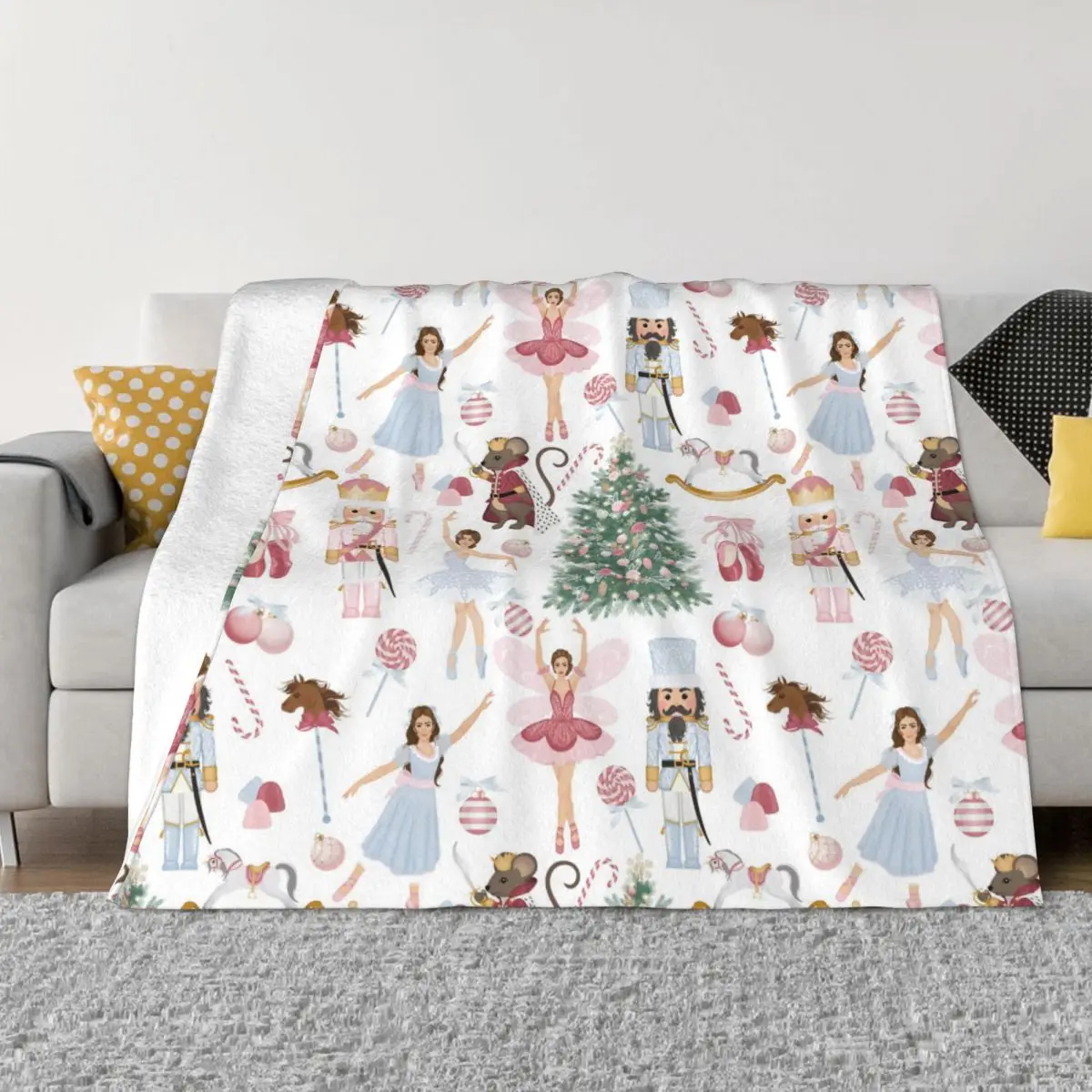 Nutcracker Plaid Blanket Sofa Cover Flannel Printed Christmas Santa Xmas Ultra Soft Throw Blankets for Sofa Outdoor Bedspread